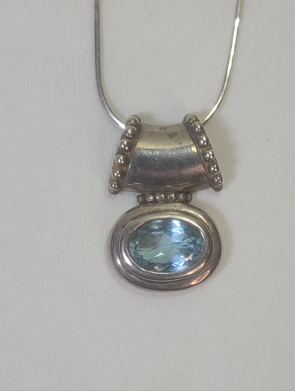 Chateau d'Argent 925 Sterling Silver Vintage Blue Topaz Slide Pendant Necklace